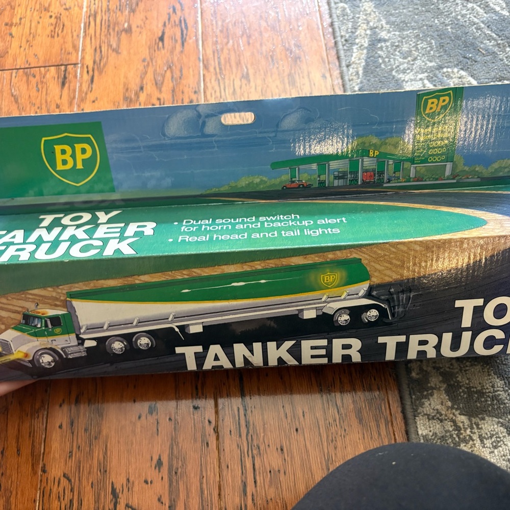 BP Green and White Toy Tanker Truck